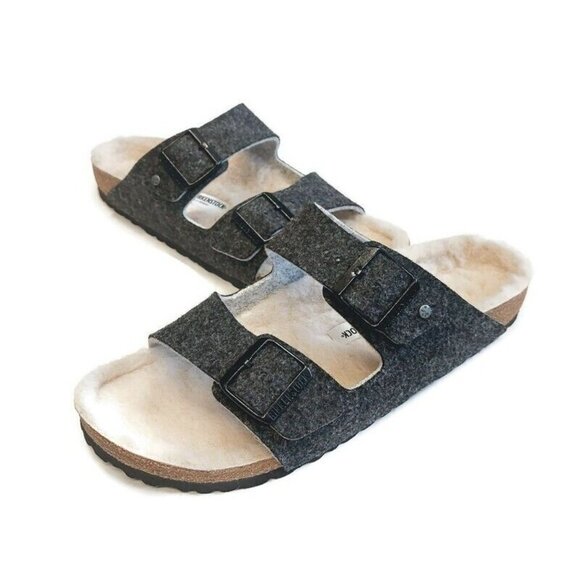 Birkenstock Arizona Womens Size 11 Mens Size 9 Fur Wool Lined Sandals Gray EU 42 - Picture 5 of 9